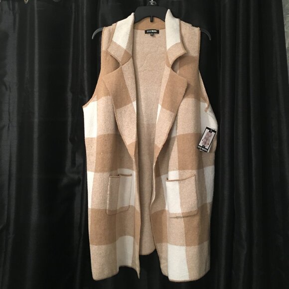 NWT Steve Madden checkered sleeveless long cardigan with pockets XL - Picture 2 of 10